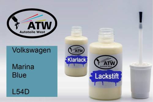 Volkswagen, Marina Blue, L54D: 20ml Lackstift + 20ml Klarlack - Set, von ATW Autoteile West.